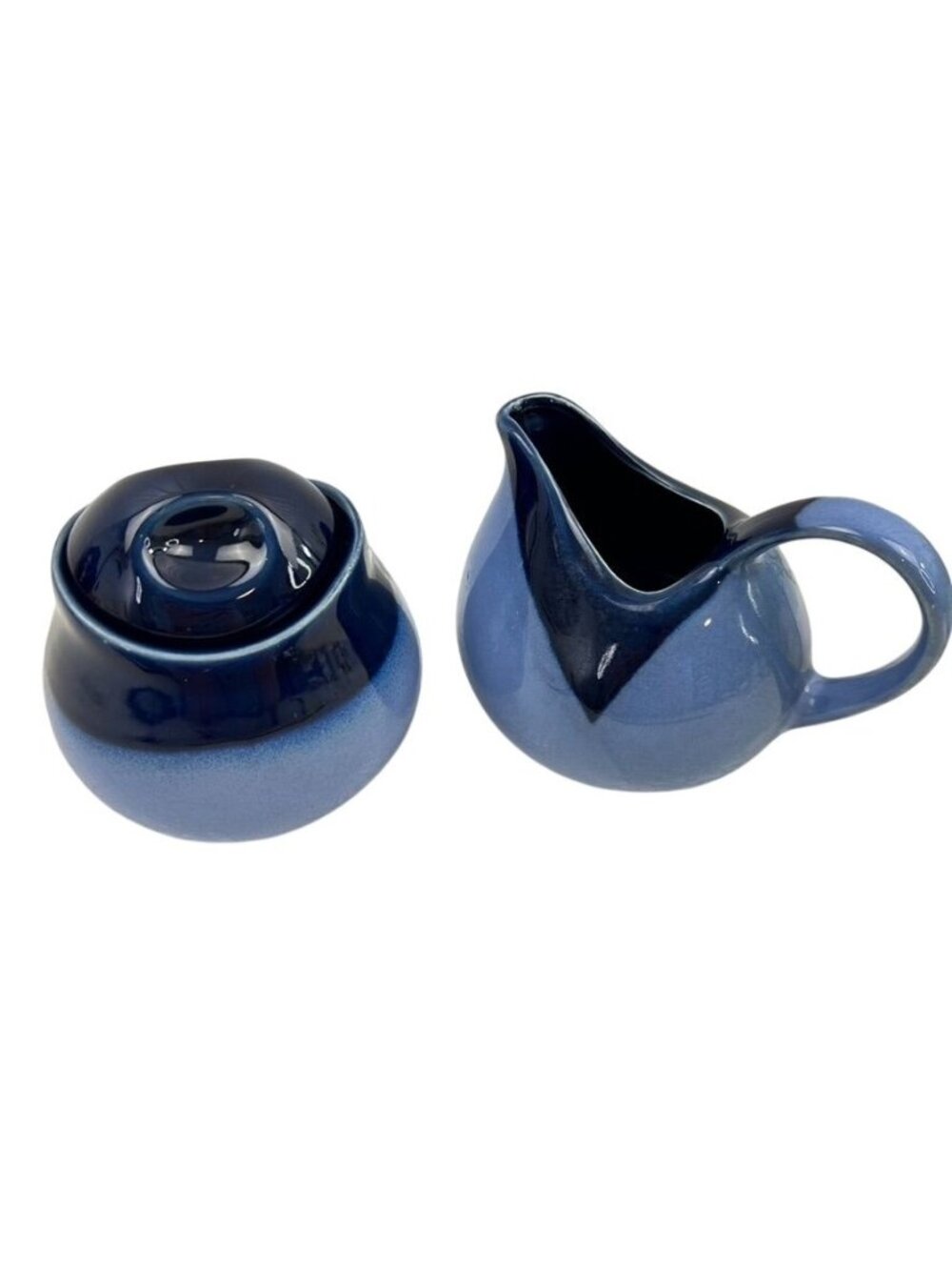 Sango Nova 4934 Creamer & Sugar Bowl w Lid Stoneware Navy Blue